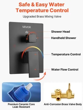 VEVOR Shower Faucet Set 8&quot; Square Rain Shower Head and Hand Set Matte Black