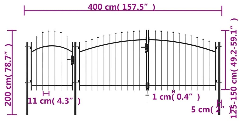 vidaXL Καγκελόπορτα Μαύρη 2 x 4 μ. Ατσάλινη