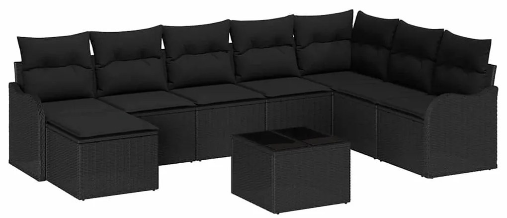vidaXL Σετ Καναπέ Κήπου με μαξιλάρι 9 pcs Μαύρο Πολυ ράταν