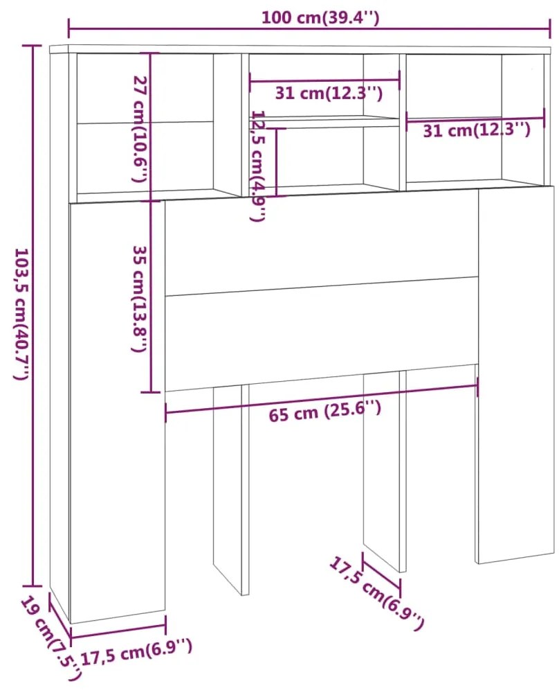 vidaXL Κεφαλάρι Με Αποθηκευτικό Χώρο Μαύρο 100x19x103,5 εκ.