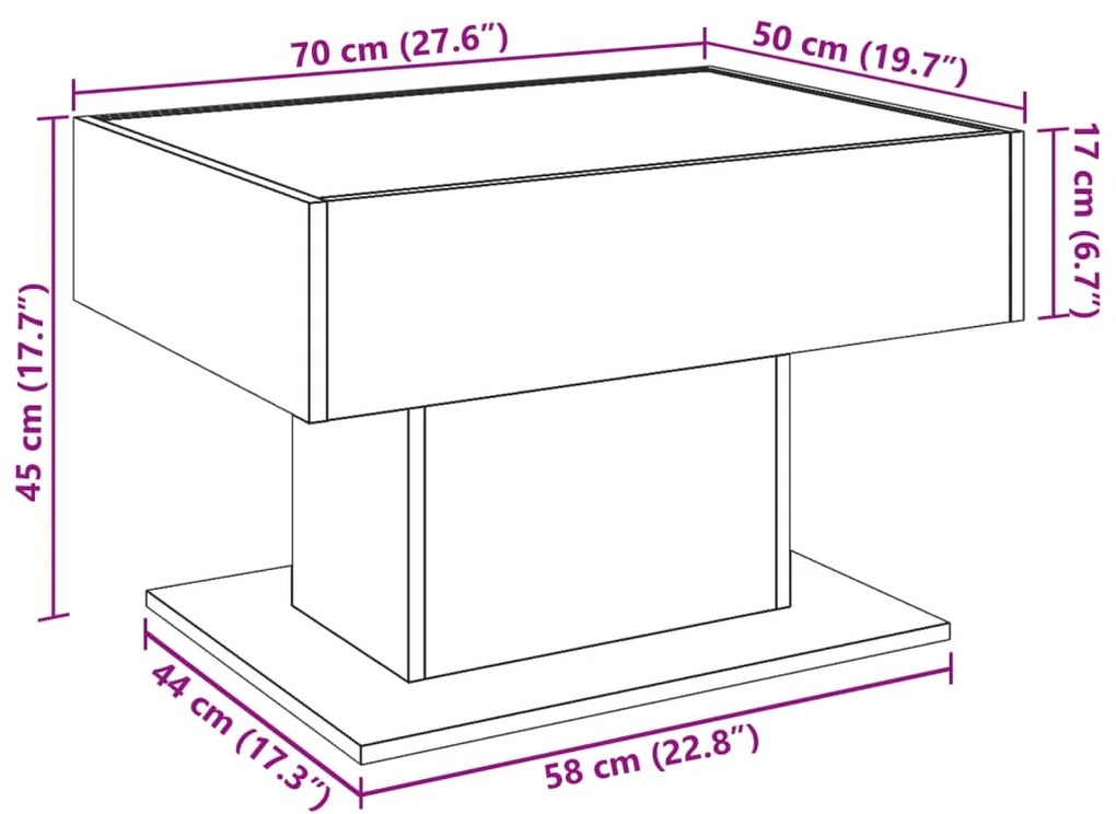 Τραπεζάκι Σαλονιού με LED Μαύρο 70x50x45 εκ. Επεξεργασμένο Ξύλο - Μαύρο