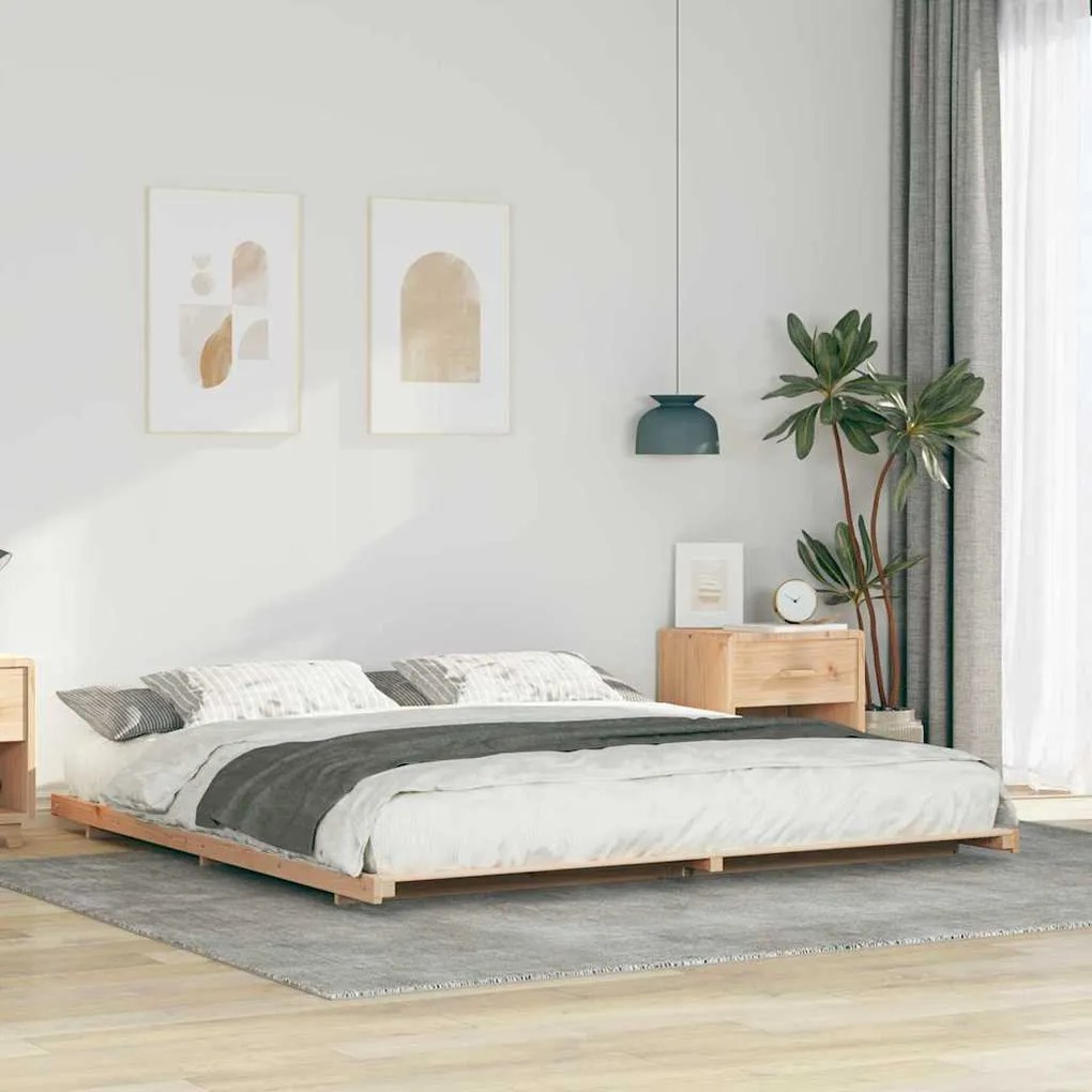 vidaXL Κρεβάτι δαπέδου Καφέ 180 x 210 cm Μασίφ ξύλο πεύκου