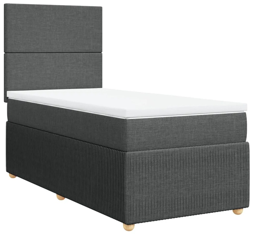 vidaXL Κρεβάτι Boxspring με Στρώμα Σκούρο Γκρι 90x200 εκ. Υφασμάτινο