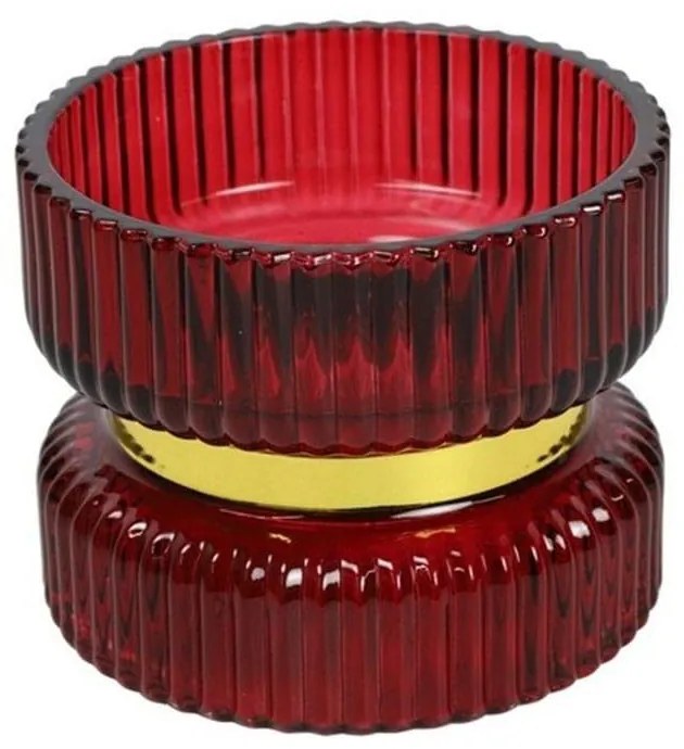 Κηροπήγιο Γυάλινο Με Χρυσό Δαχτυλίδι 013.815364 9x7cm Red