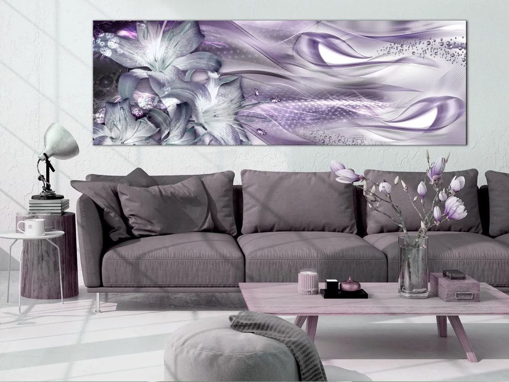 Πίνακας - Lilies and Waves (1 Part) Narrow Pale Violet 120x40