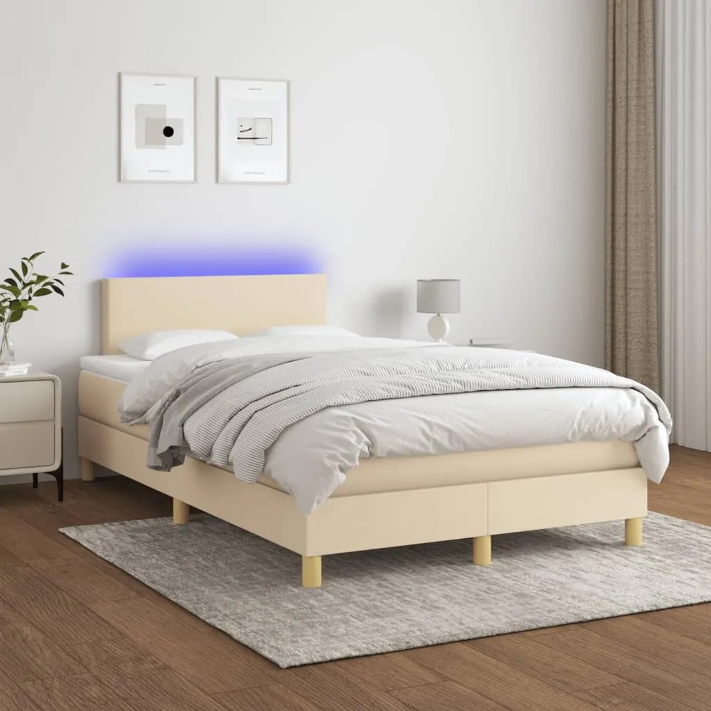 ΚΡΕΒΑΤΙ BOXSPRING ΜΕ ΣΤΡΩΜΑ &amp; LED ΚΡΕΜ 120X190 ΕΚ. ΥΦΑΣΜΑΤΙΝΟ 3270079