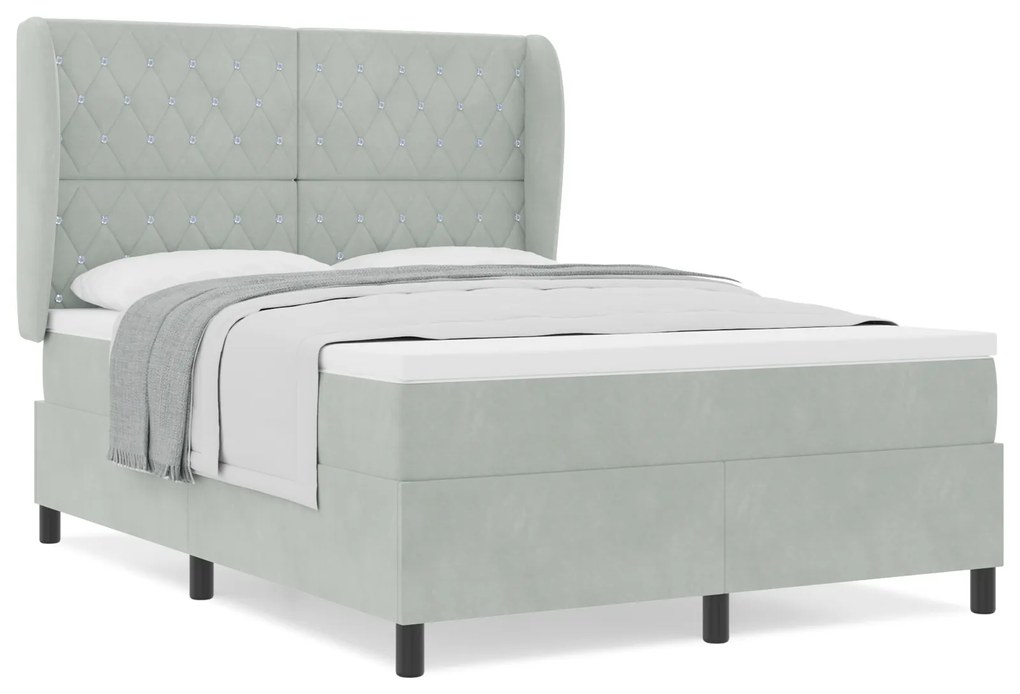 vidaXL Κρεβάτι Box Spring με Στρώμα Ανοιχτό Γκρι 140x200 εκ. Βελούδο