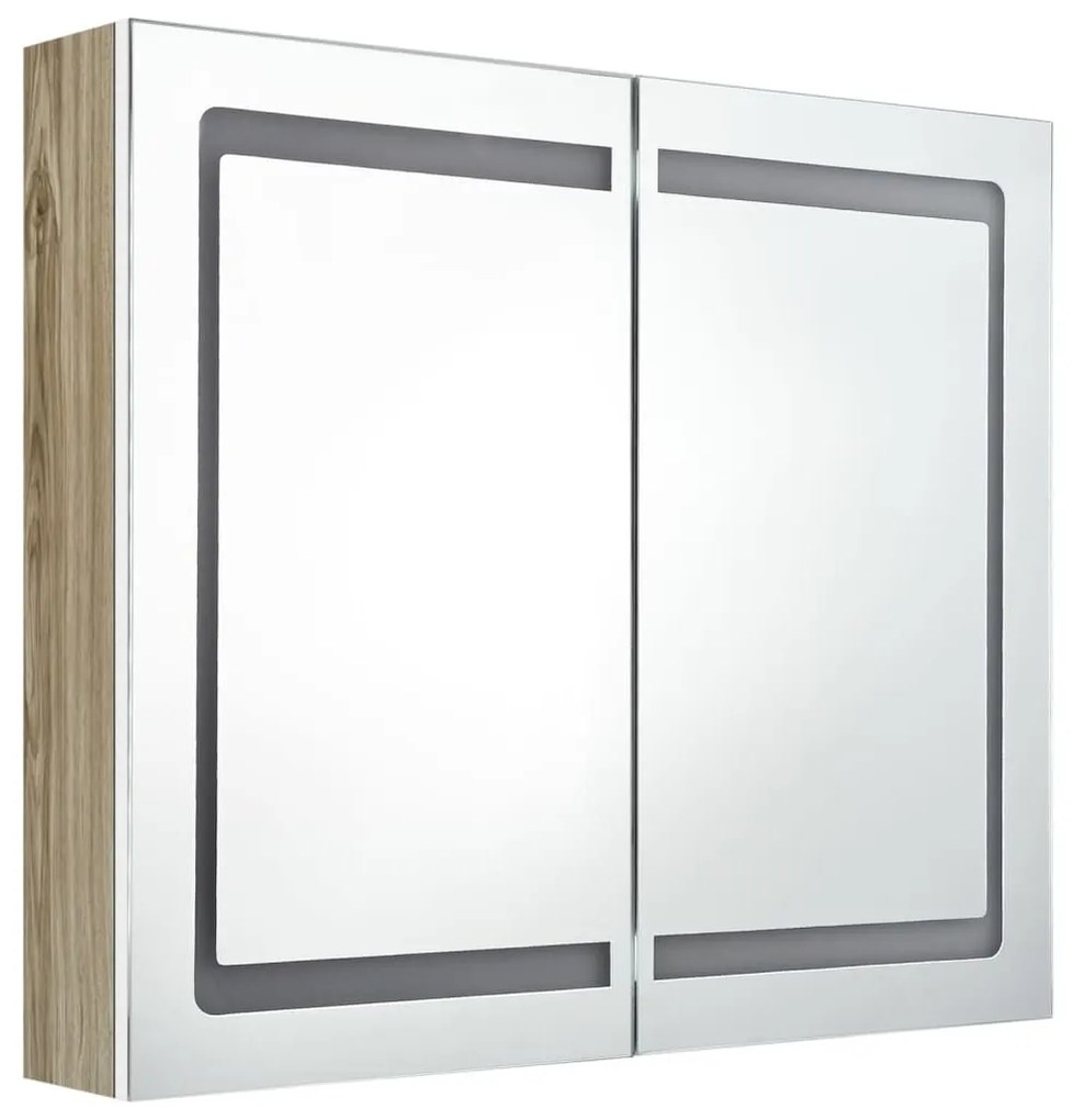 Καθρέφτης Μπάνιου με Ντουλάπι &amp; LED Λευκό και Δρυς 80x12x68 εκ. - Λευκό