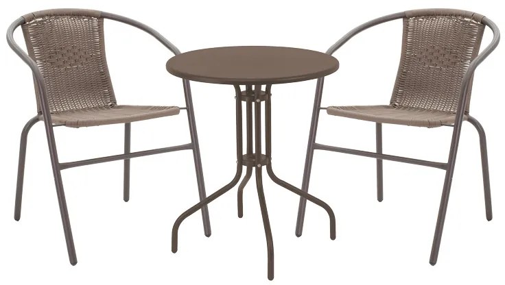 Τραπεζαρία Vergo-Obbi pakoworld 3τεμ καφέ μέταλλο Φ60x70εκ