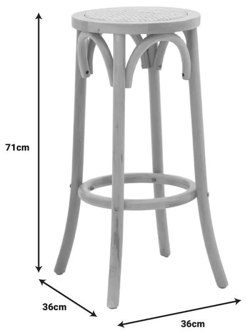 Σκαμπό μπαρ Serzo ξύλο οξιάς και rattan σε φυσικό χρώμα Φ36x71εκ 36x36x71 εκ.