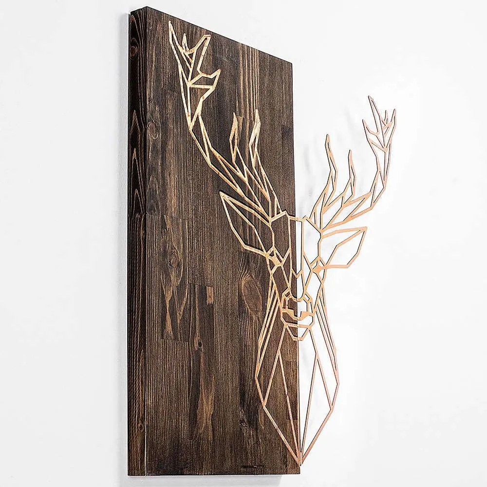 Διακοσμητικό Τοίχου Deer 899SKL2243 56x58cm Walnut-Copper Wallity Metal,Wood