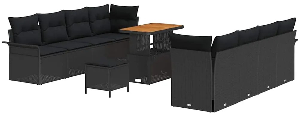 vidaXL Σετ Καναπέ Κήπου Ρυθμιζόμενο ύψος 11 pcs Μαύρο συνθετικό ρατάν