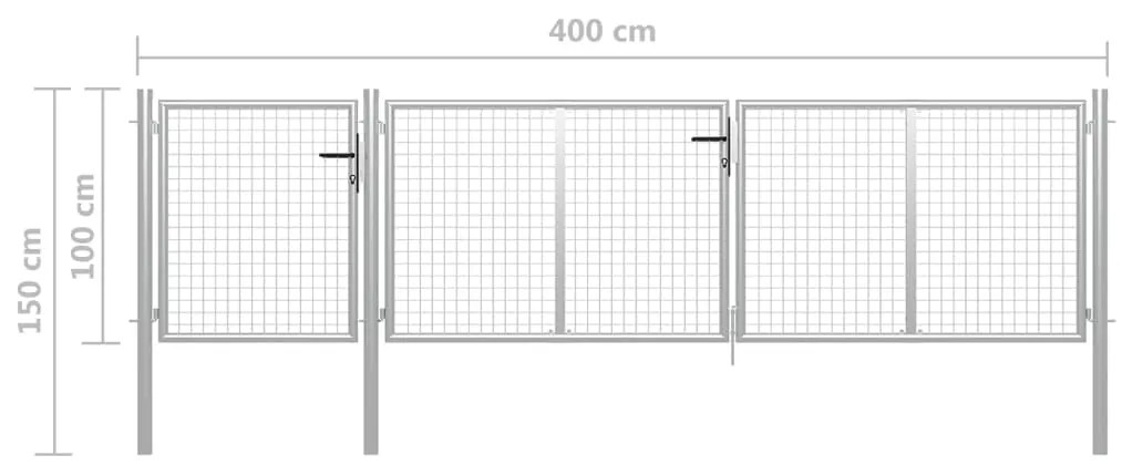 vidaXL Πόρτα Περίφραξης Κήπου Ασημί 400 x 100 εκ. Ατσάλινη