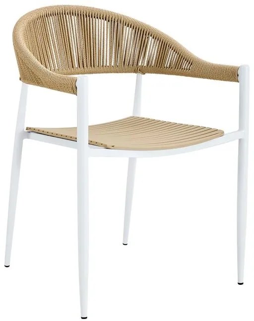 WOODWELL MALTA Πολυθρόνα Στοιβαζόμενη, Μέταλλο Βαφή Άσπρο, PP-UV Μπεζ Rope Wicker Φυσικό 57x57x76cm Ε6722,1