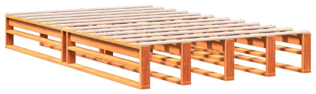 Κρεβάτι Βιβλιοθήκη Χωρίς Στρώμα 120x190 εκ Μασίφ Ξύλο Πεύκου - Καφέ