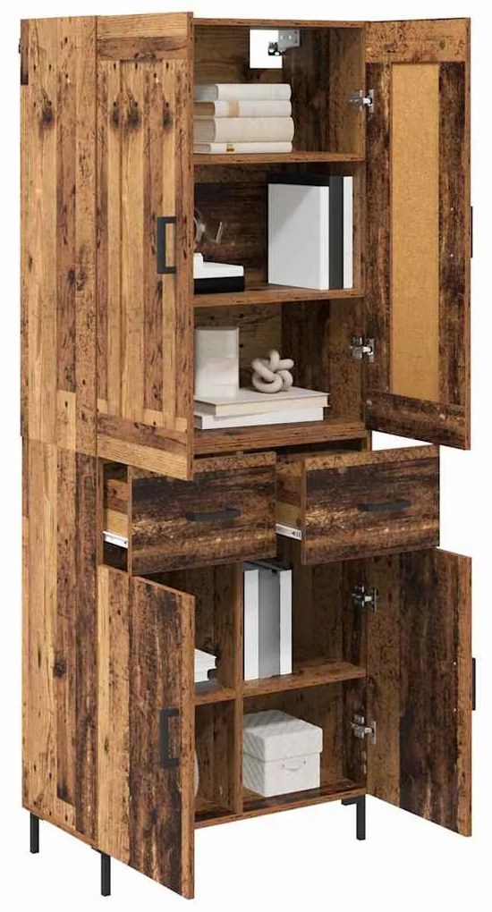 vidaXL Highboard με συρτάρι 2 pcs Παλιό Ξύλο Επεξεργασμένο ξύλο