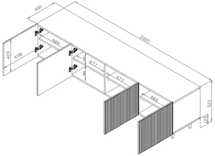 PAFOS TV stand 200/4D black/black DIOMMI CAMA-PAFOS-RTV-200-CZ/CZ