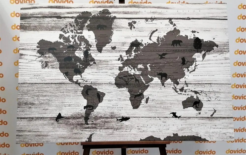 Εικόνα σε ασπρόμαυρο χάρτη από φελλό σε ξύλινο φόντο - 120x80  wooden