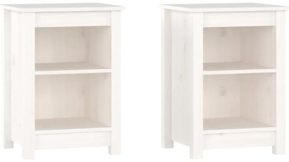 vidaXL Κομοδίνα 2 τεμ. Λευκά 40x35x55 εκ. από Μασίφ Ξύλο Πεύκου