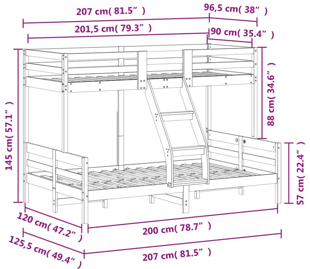 Κουκέτα 90x200/120x200 εκ. Καφέ Κεριού από Μασίφ Ξύλο Πεύκου - Καφέ