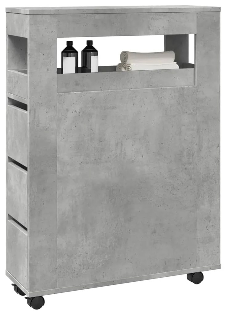 Ντουλάπι Μπάνιου Στενό με Ροδάκια Γκρι Σκυρ. Επεξ. Ξύλο