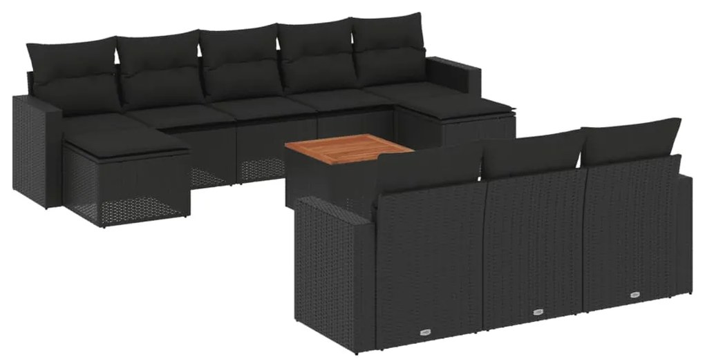 vidaXL Σαλόνι Κήπου Σετ 11 Τεμαχίων Μαύρο Συνθετικό Ρατάν με Μαξιλάρια