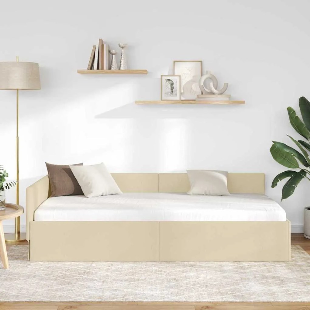 vidaXL Κρεβάτι Γωνίας Κρεμ 80 x 200 cm Ύφασμα και Έργο ξύλου