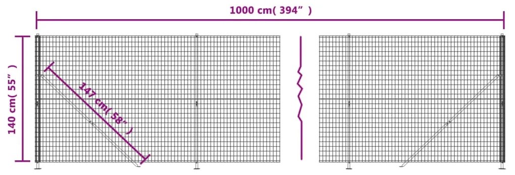 vidaXL Συρματόπλεγμα Περίφραξης Ανθρακί 1,4 x 10 μ. με Βάσεις Φλάντζα