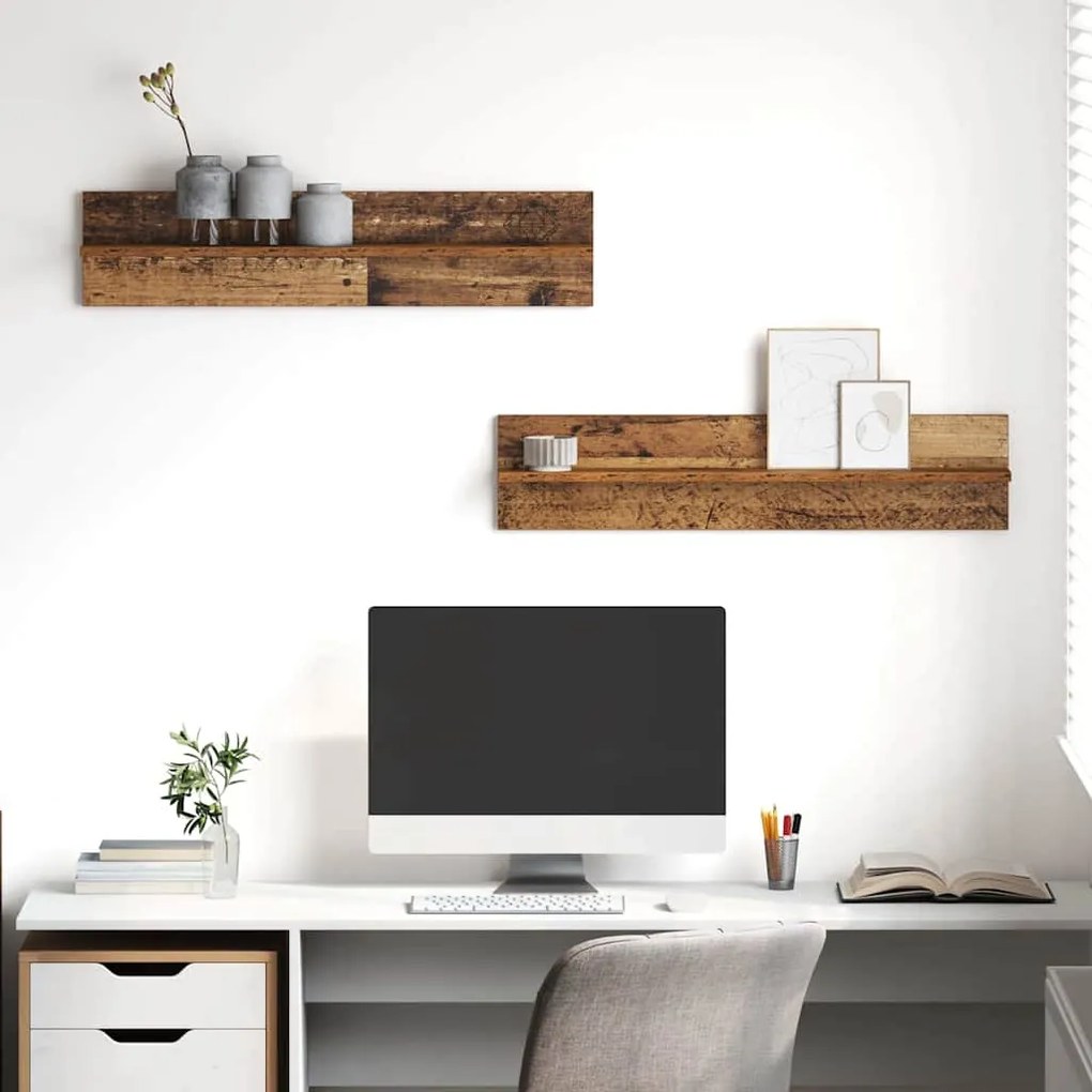 Ράφι Τοίχου με ράφι 2 pcs Παλιό Ξύλο 80 x 11,5 x 18 εκ