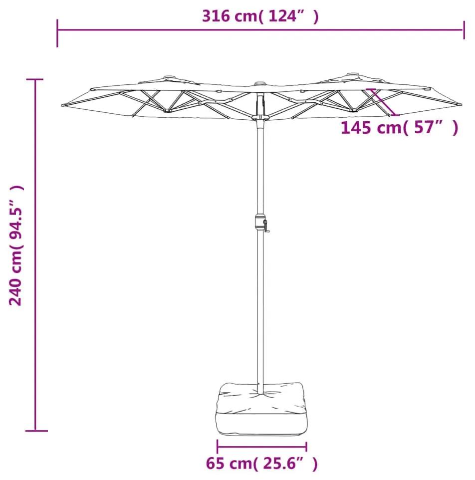 Ομπρέλα με Διπλή Κορυφή και LED Μπορντό 316 x 240 εκ. - Κόκκινο