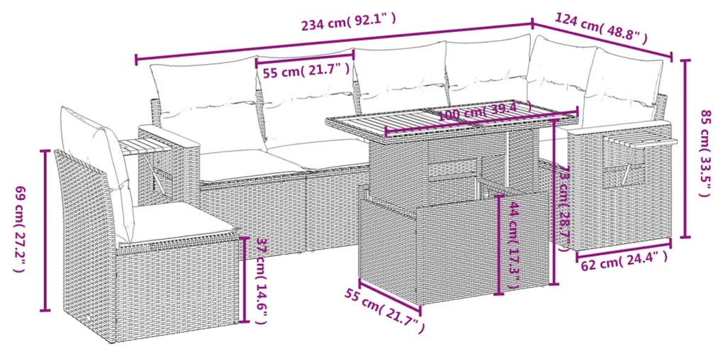 vidaXL Σαλόνι Κήπου Σετ 7 τεμ. Μπεζ Συνθετικό Ρατάν με Μαξιλάρια