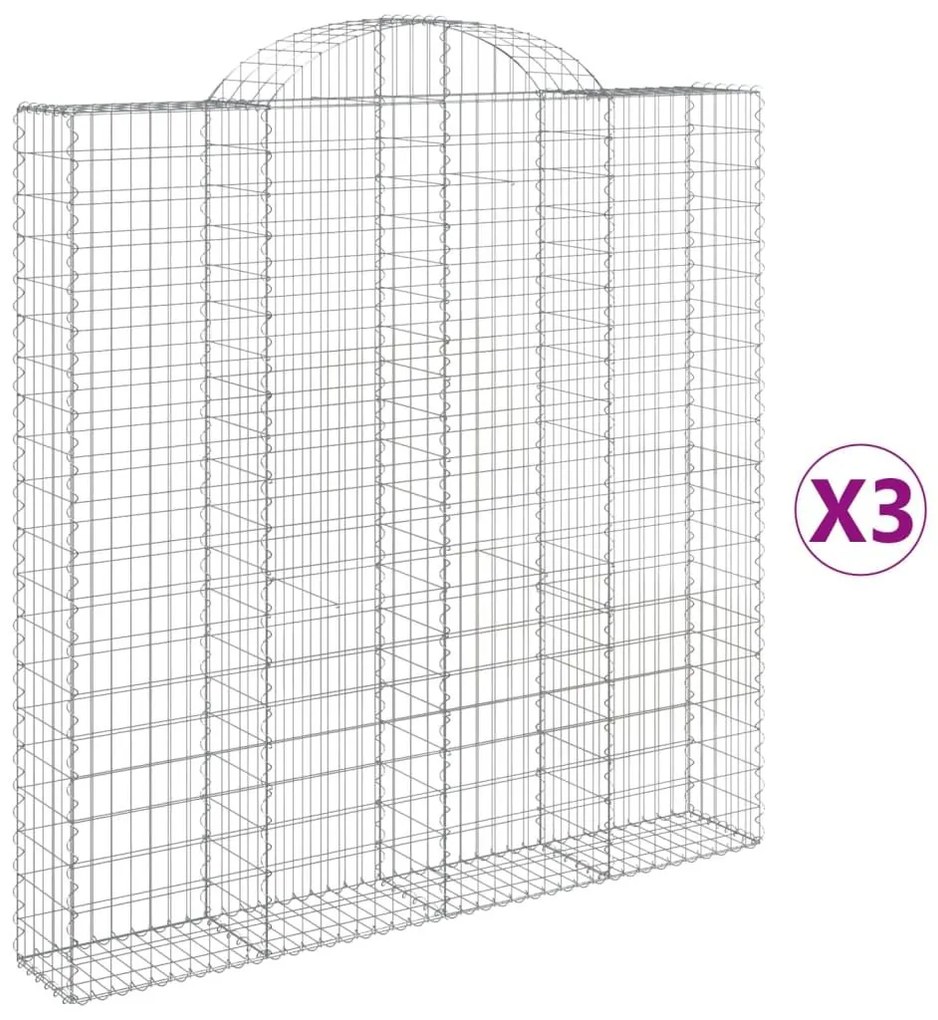 Συρματοκιβώτια Τοξωτά 3 τεμ. 200x30x200/220 εκ. Γαλβαν. Ατσάλι - Ασήμι