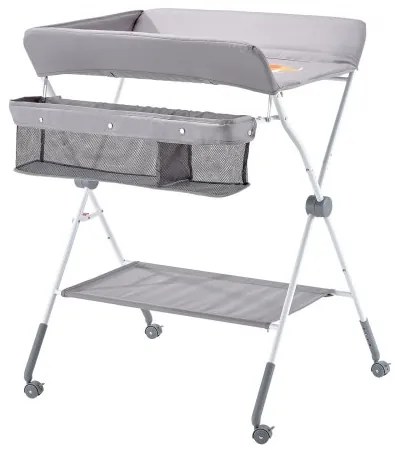 VEVOR Foldable Baby Changing Diaper Station with Side Basket &amp; Wheels Light Gray