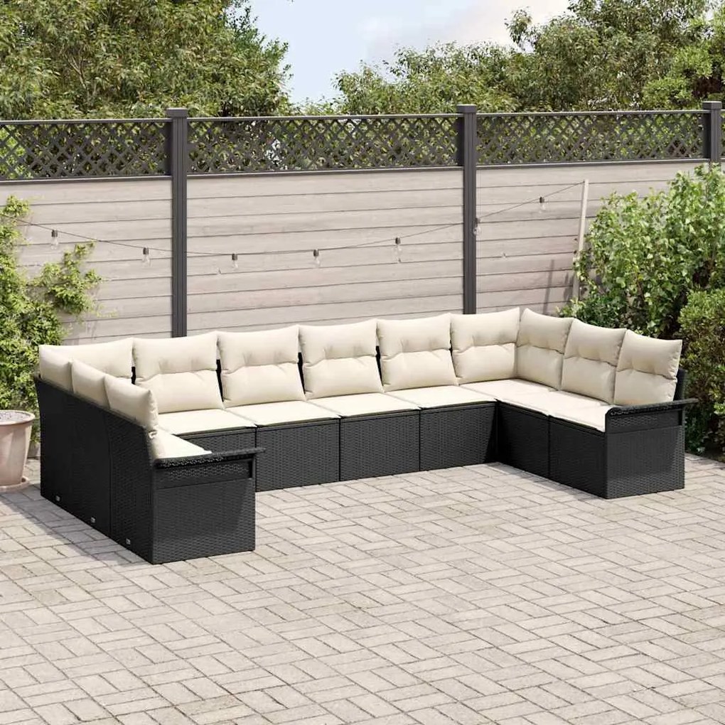 vidaXL Σετ Καναπέ Κήπου με μαξιλάρι 10 pcs Μαύρο Πολυ ράταν