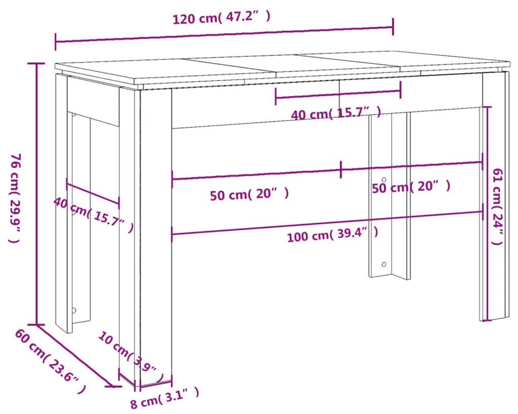 Τραπεζαρία Sonoma Δρυς 120 x 60 x 76 εκ. από Επεξ. Ξύλο - Καφέ