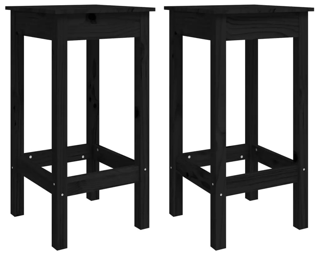 vidaXL Καρέκλες Μπαρ 2 τεμ. Μαύρο 40x40x78 εκ. Μασίφ Ξύλο Πεύκου