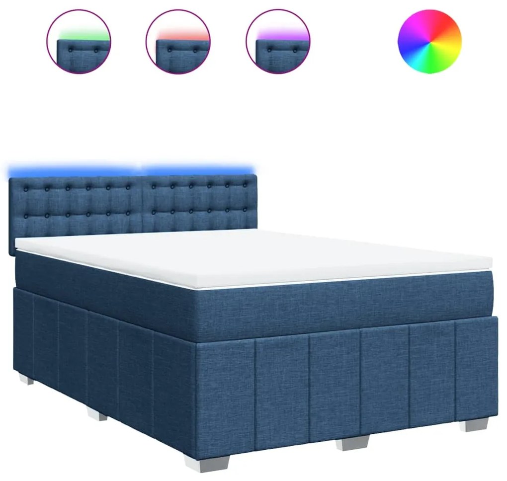 vidaXL Κρεβάτι Boxspring με Στρώμα Μπλε 160x200 εκ. Υφασμάτινο