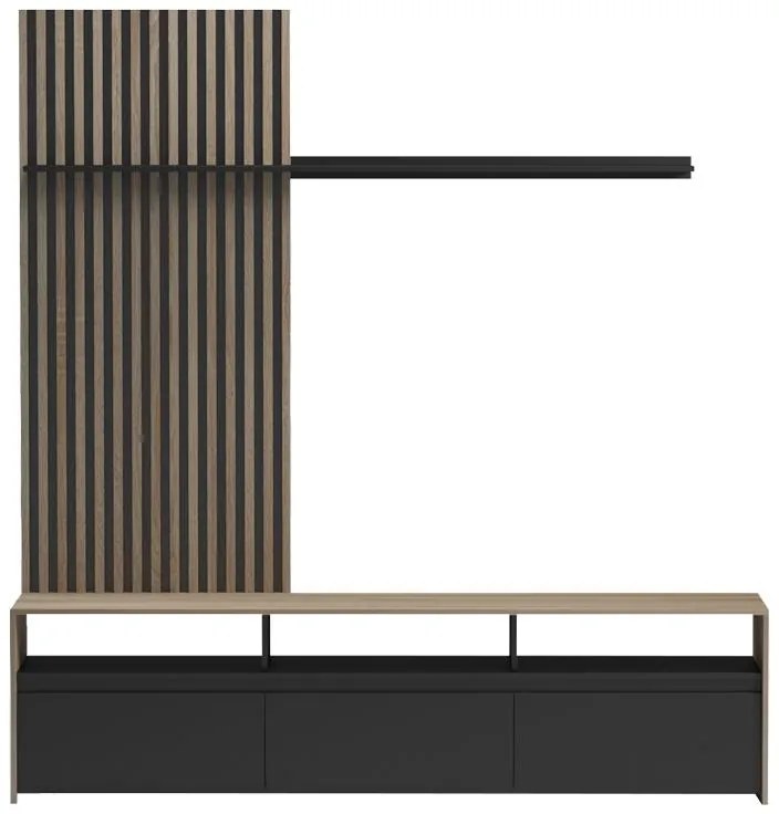 Σύνθετο σαλονιού Delfina σε sonoma με μαύρη απόχρωση 190x40x199.5εκ 190x40x199.5 εκ.