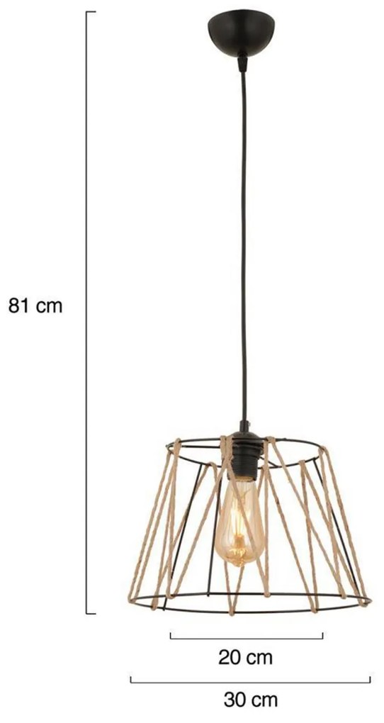 Φωτιστικό οροφής C7566.01 Μεταλλικό Μαύρο με Σχοινί Μπέζ Φ30x81Υ εκ. 30x30x81 εκ.