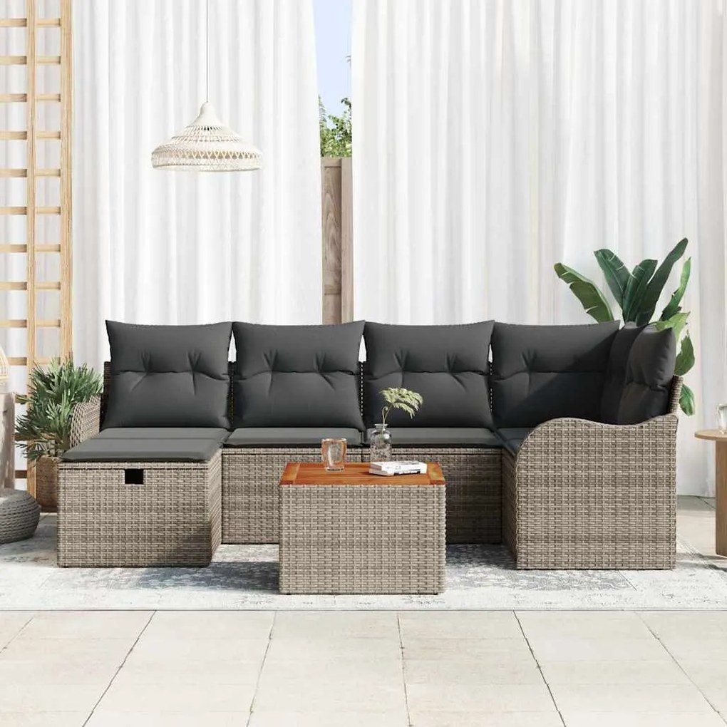 vidaXL Σετ Καναπέ Κήπου με μαξιλάρι 7 pcs Γκρι Πολυ ράταν