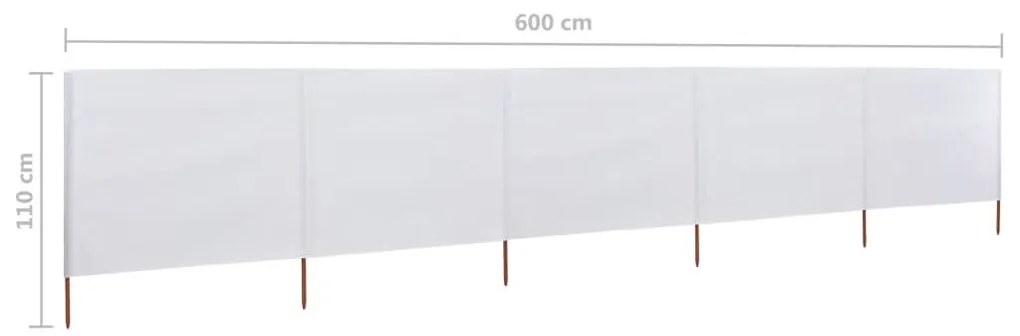 Προστατευτικό Αέρα με 5 Πάνελ Λευκό Άμμου 600x80 εκ. Υφασμάτινο - Λευκό
