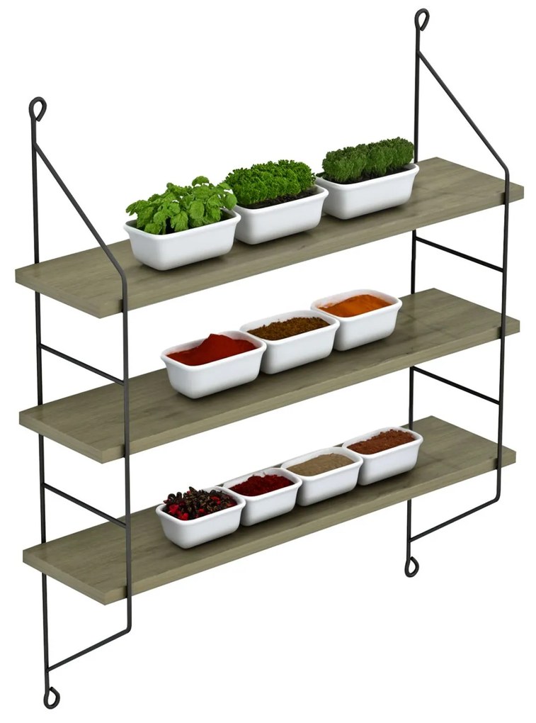 Ραφιέρα Τοίχου Achala Μελαμίνης Olive Grey 60x15x68Y Εκ.