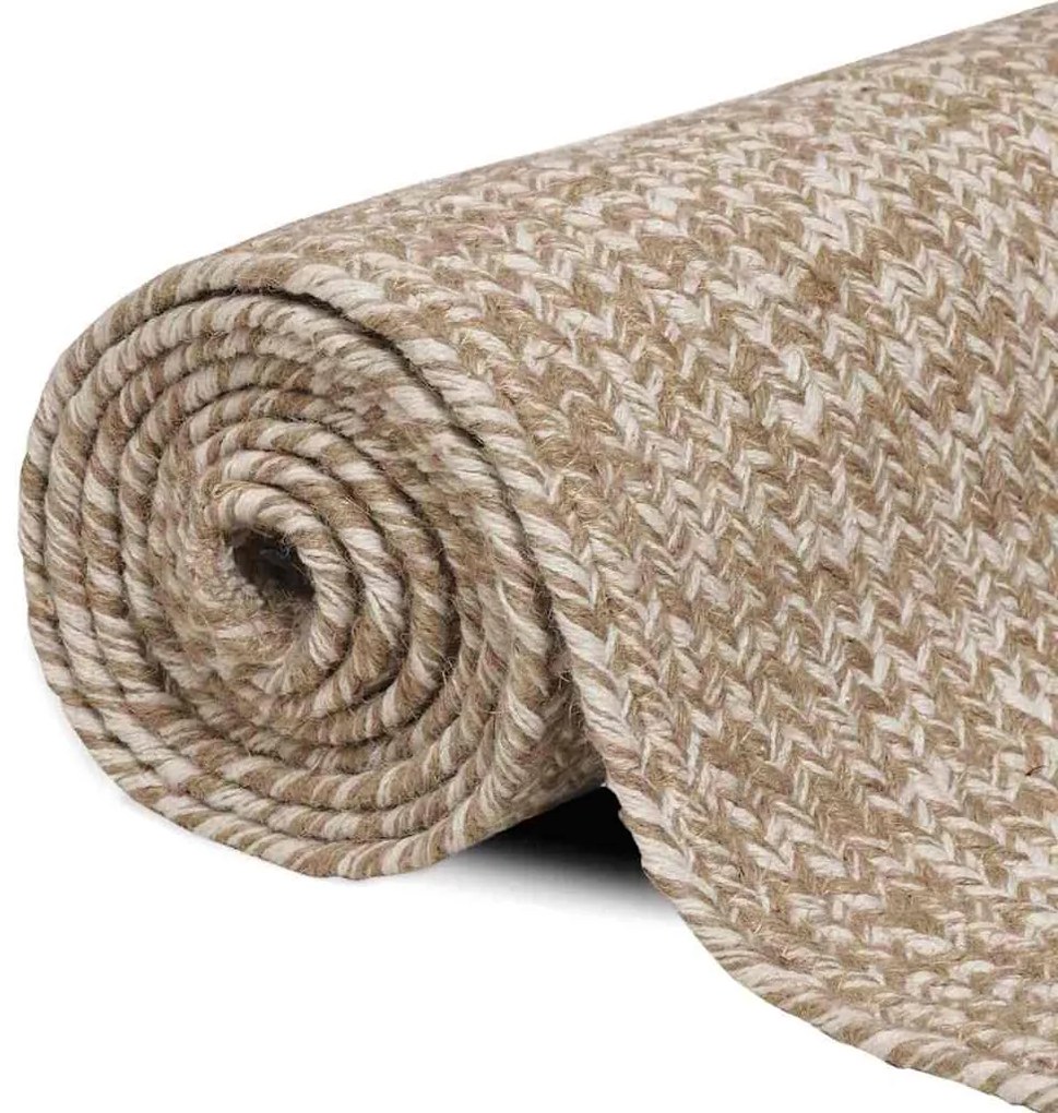 vidaXL Χαλί Φυσικό και λευκό 200 x 200 cm Γιούτα