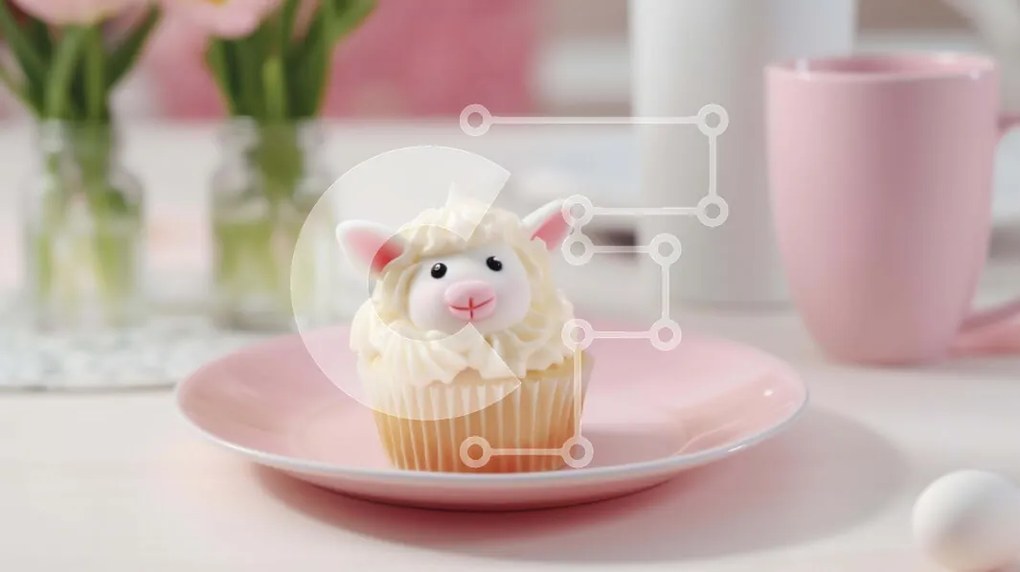 Intra Συλλεκτικό Ξύλινο Παζλ Plywood  4mm - Cupcake με πασχαλινό θέμα με καφέ σε ροζ πιάτο Σε Ξύλινο Κουτί - Διαστάσεις: 10x10 cm – 25 κομμάτια