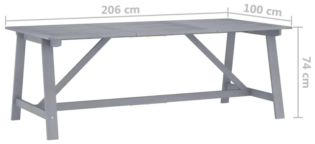 vidaXL Τραπεζαρία Κήπου Γκρι 206 x 100 x 74 εκ. από Μασίφ Ξύλο Ακακίας