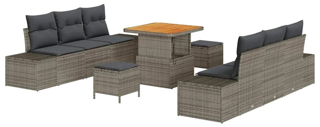 vidaXL Σετ Καναπέ Κήπου με μαξιλάρι 9 pcs Ανοιχτό Γκρι και Σκούρο Γκρι