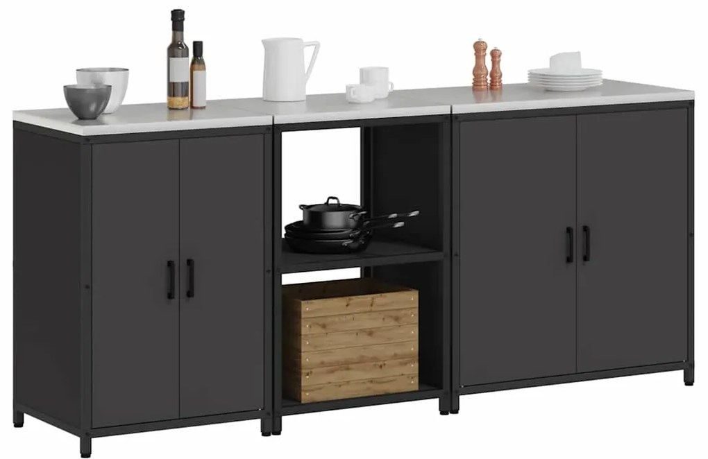 vidaXL Σετ Αποθήκευσης Κουζίνας 3 pcs Μαύρο Ψυχρής έλασης χάλυβας
