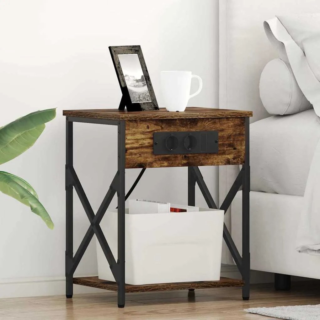 vidaXL Κομοδίνο 2 pcs Καπνιστή δρυς 41 x 31 x 51 εκ.