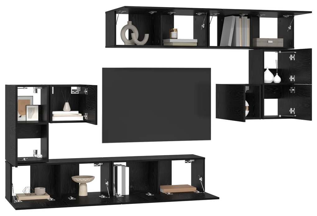 vidaXL Σετ επίπλου τηλεόρασης Επιτοίχιο 8 pcs Μαύρη Δρυς