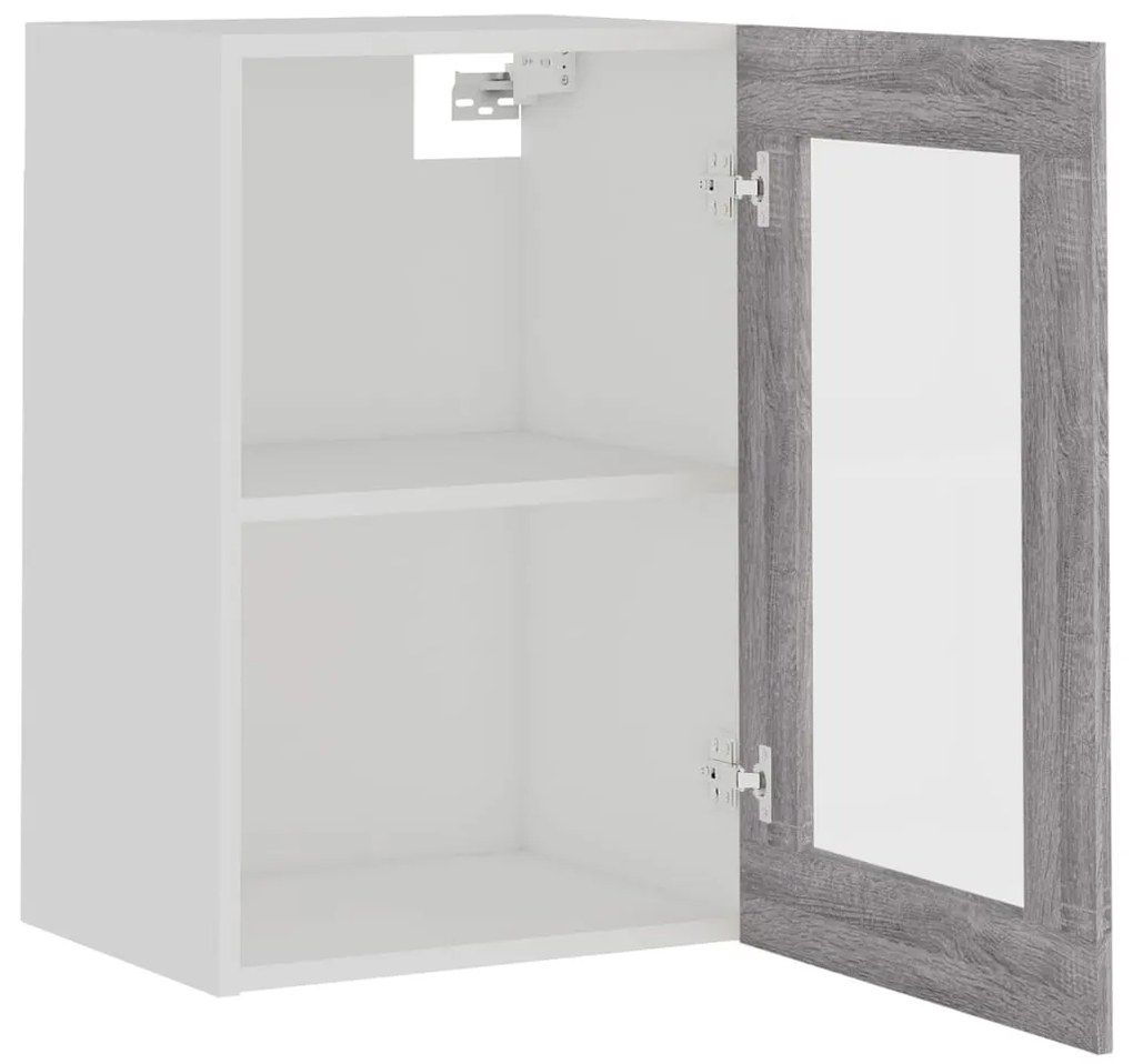 vidaXL Κρεμαστό Γυάλινο Ντουλάπι "Lyon" Γκρι Sonoma 40x31x60 εκ. από Τεχνητό Ξύλο